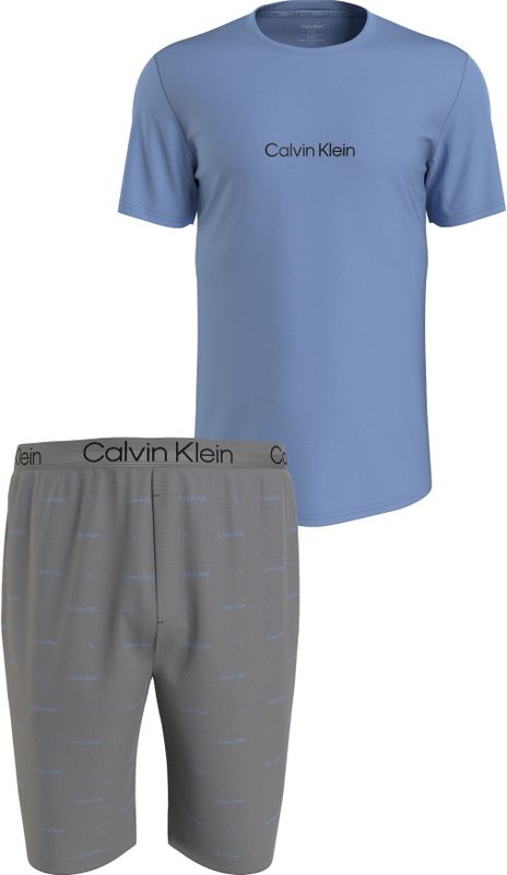 Calvin Klein - Heren Shortama - Lichtblauw Shirt - Grijze Logo Print Broek