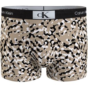 Calvin Klein Trunk (1-pack), heren boxers normale lengte, zwart, wit beige print -  Maat: XS