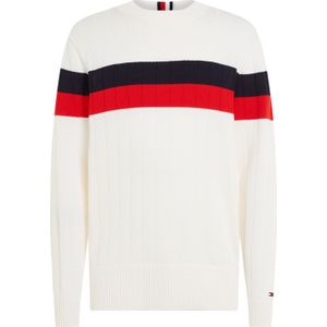 Tommy Hilfiger heren pullover katoen, Colourblock Structure C Neck, wit