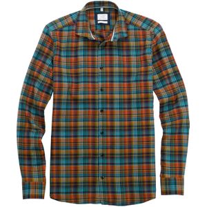 OLYMP Smart Casual Level 5 body fit overhemd, twill, olijfgroen geruit