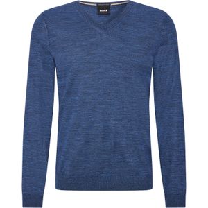 BOSS Melba slim fit trui wol, heren pullover met V-hals, kobalt blauw