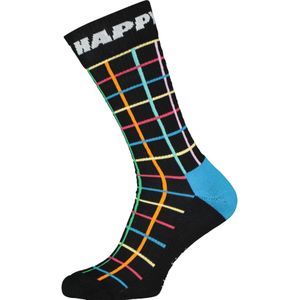 Happy Socks Color Grid Crew Sock, zwart met kleurtjes geruit - Unisex - Maat: 41-46