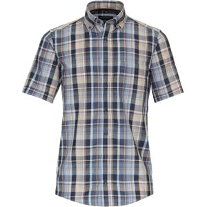 CASA MODA - Sport Casual Fit - Overhemd - Blauw met Beige Geruit - Korte Mouw