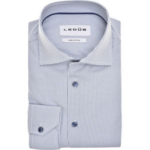 Ledub modern fit overhemd, popeline, wit met blauw mini dessin