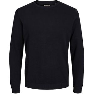JACK & JONES Basic knit crew neck slim fit, heren pullover katoen met O-hals, zwart -  Maat: M
