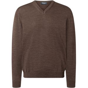 MAERZ Classic Fit heren trui met V-hals wol, donkerbruin