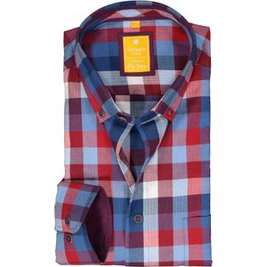 3 voor 99 | Redmond modern fit overhemd, herringbone, blauw met rood en wit geruit 47/48