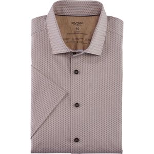 OLYMP 24/7 Level 5 body fit overhemd, korte mouw, tricot, natuur dessin