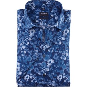 OLYMP Luxor modern fit overhemd, korte mouw, popeline, marineblauw dessin
