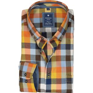 3 voor 99 | Redmond regular fit overhemd, herringbone, blauw, oranje en geel geruit