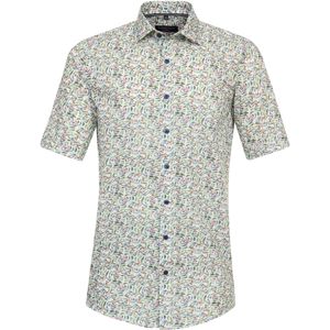 CASA MODA Sport comfort fit overhemd, korte mouw, popeline, groen dessin