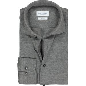 Profuomo slim fit jersey overhemd, knitted shirt pique, antraciet grijs melange
