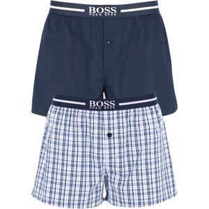 HUGO BOSS boxershorts woven (2-pack), heren boxers wijd model, navy blauw en geruit -  Maat: M