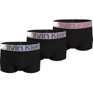 Calvin Klein Trunk (3-pack), heren boxers normale lengte, zwart met gekleurde tailleband -  Maat: XXL