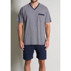 Gotzburg heren shortama V-hals, donkerblauw mini dessin