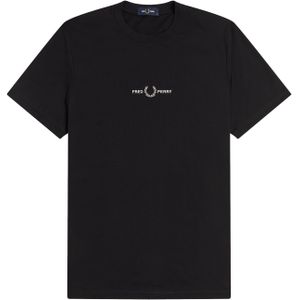 Fred Perry Embroidered regular fit T-shirt M2706, korte mouw O-hals, zwart -  Maat: L