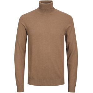 JACK & JONES Emil knit roll neck slim fit, heren pullover viscosemengsel met col, camel bruin