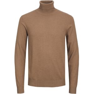 JACK & JONES Emil knit roll neck slim fit, heren pullover viscosemengsel met col, camel bruin