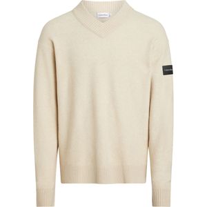 Calvin Klein heren pullover wolmengsel, Lycra Blend Comfort Fit, ecru -  Maat: M