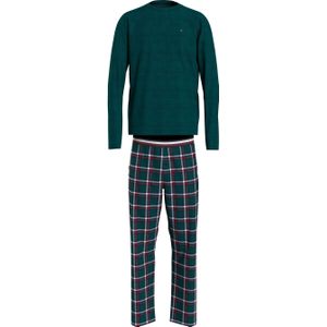 Tommy Hilfiger heren pyjama O-hals, Pj Set, groen met geruite broek -  Maat: XL