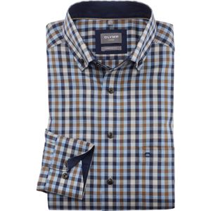 OLYMP Luxor comfort fit overhemd, mouwlengte 7, twill, bruin geruit
