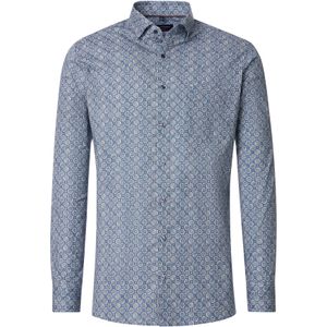 CASA MODA modern fit overhemd, popeline, blauw met beige, wit en rood dessin
