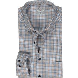 MARVELIS comfort fit overhemd, popeline, lichtbruin geruit