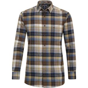 3 voor 99 | Redmond modern fit overhemd, popeline, bruin, blauw, wit geruit