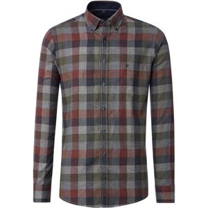 CASA MODA Sport casual fit overhemd, mouwlengte 72 cm, dobby, rood met grijs geruit