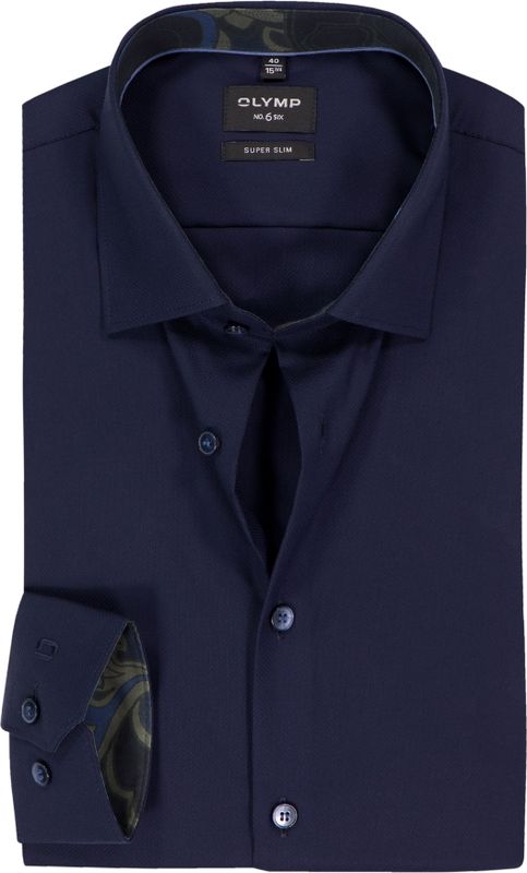 OLYMP - No. 6 - Nachtblauw - Overhemd - Super Slim Fit - Structuur