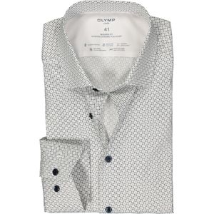OLYMP 24/7 modern fit overhemd, popeline, wit met taupe en blauw dessin 46