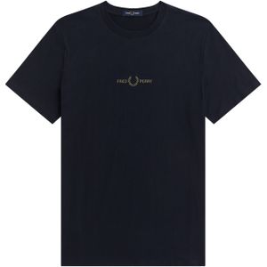 Fred Perry Embroidered regular fit T-shirt M2706, korte mouw O-hals, blauw -  Maat: S