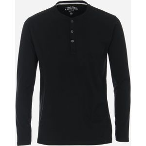 Redmond regular fit T-shirt, lange mouw O-hals met knoopsluiting, zwart -  Maat: XXL