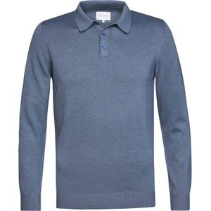 Michaelis heren trui katoen, slim fit gebreide polo lange mouw, blauw -  Maat: M