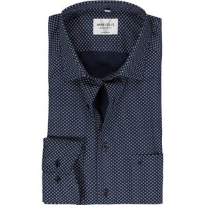 MARVELIS modern fit overhemd, mouwlengte 7, popeline, donkerblauw met wit dessin
