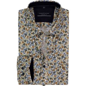 CASA MODA - Sport Comfort Fit - Overhemd - Wit met Bruin en Groen Bladeren Dessin - Strijkvriendelijk