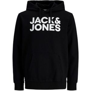JACK & JONES Corp logo sweat hood regular fit, heren hoodie katoenmengsel met capuchon, zwart grote print -  Maat: XXS