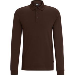 BOSS Pado regular fit polo lange mouw, jersey, donkerbruin