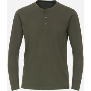 Redmond regular fit T-shirt, lange mouw O-hals met knoopsluiting, groen -  Maat: L