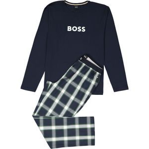 BOSS Long Set, heren lounge set, blauw met groen-blauw geruite broek -  Maat: S