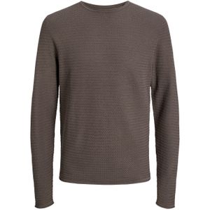 JACK & JONES Miguel knit crew neck slim fit, heren pullover katoen met O-hals, lichtbruin