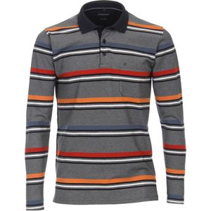 CASA MODA comfort fit polo lange mouw, oranje gestreept -  Maat: S