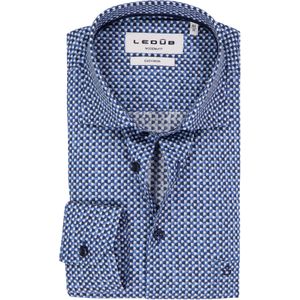 Ledub - Modern Fit Overhemd - Middenblauw Dessin - Strijkvriendelijk