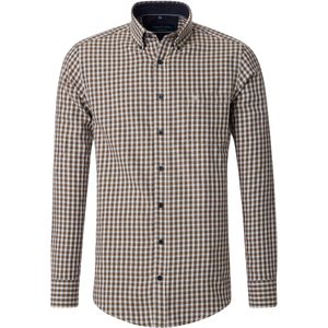 CASA MODA - Sport Comfort Fit Overhemd - Flanel - Beige - Blauw en Wit Geruit - Strijkvriendelijk