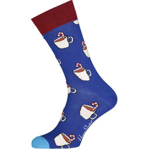 Happy Socks Candy Cane Cocoa Sock, blauw met warme choco - Unisex - Maat: 36-40