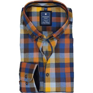 3 voor 99 | Redmond regular fit overhemd, visgraad, blauw met bruin en geel geruit (contrast) 37/38