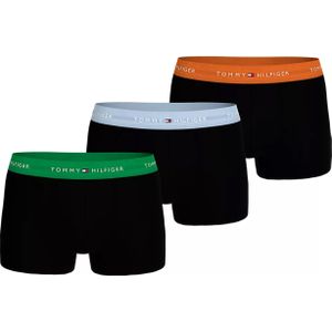 Tommy Hilfiger trunk (3-pack), heren boxers normale lengte, zwart met gekleurde tailleband - Maat: M