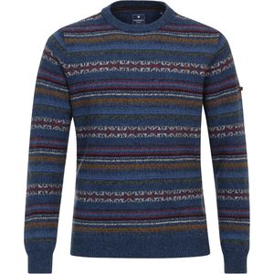 Redmond - Heren Trui - Blauw - Wol met Katoenmengsel - O-hals