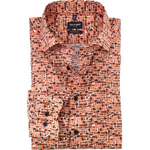 OLYMP Luxor modern fit overhemd, popeline, oranjerood dessin