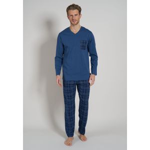 Ceceba heren pyjama V-hals, donkerblauw geruit -  Maat: 6XL